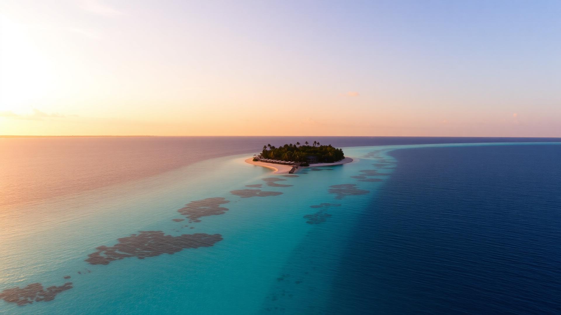 Sunset on the beach at Mathiveri Island, Maldives